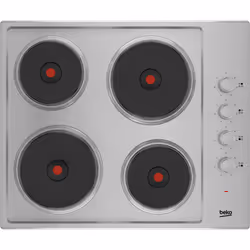 Beko HIBE64101X 60cm Sealed Plate Hob with Side Knob Controls, Stainless steel, Built-in, 60 cm, Sealed plate, Stainless stee ...