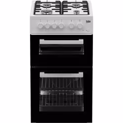 Beko KDG580W 50cm Freestanding Gas Twin Cavity Cooker, Freestanding cooker, White, Rotary, White, Front, Metal