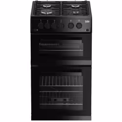 Beko KDVG593K 50cm Freestanding Gas Double Oven Cooker, Freestanding cooker, Black, Rotary, Black, Front, Metal