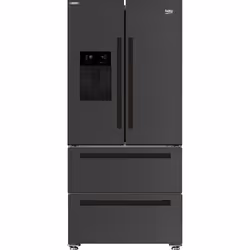 Beko GNE460520DVPZ Freestanding American Style Fridge Freezer with HarvestFresh™, Freestanding, American door, Grey, Glass, M ...