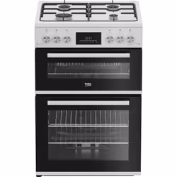 Beko FDG6231CW 60cm Double Oven Gas Cooker, Freestanding cooker, White, Rotary, Front, Metal, LED