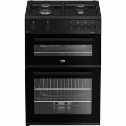 Beko FDG6201K 60cm Double Oven Gas Cooker, Freestanding cooker, Black, Rotary, Front, Metal, PREN30