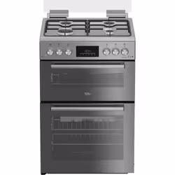 Beko FDG6272TCSM 60cm Double Oven Gas Cooker, Freestanding cooker, Mirror, Silver, Rotary, Front, Metal, LED
