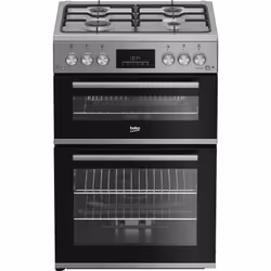 Beko FDG6231CS 60cm Double Oven Gas Cooker, Freestanding cooker, Stainless steel, Rotary, Front, Metal, LED