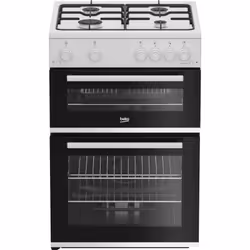 Beko FDG6201W 60cm Double Oven Gas Cooker, Freestanding cooker, White, Rotary, Front, Metal, PREN30