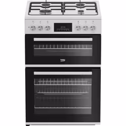 Beko FDD6231W 60cm Double Oven Duel Fuel Cooker with AeroPerfect™, Freestanding cooker, White, Rotary, White, Front, Metal