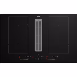 Beko HIXI84700UP 80cm Induction Hob with Integrated Vented Extractor, Black, Built-in, 80 cm, Zone induction hob, Glass-ceram ...