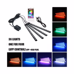 LED Car Foot Light Ambient Lamp With USB Wireless Remote Music Control - 36LED APP USB