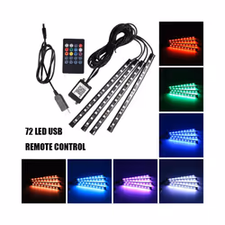 LED Car Foot Light Ambient Lamp With USB Wireless Remote Music Control - 72LED Remote USB