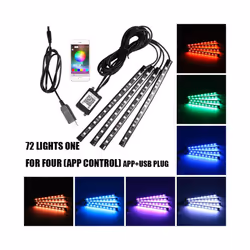 LED Car Foot Light Ambient Lamp With USB Wireless Remote Music Control - 72LED APP USB