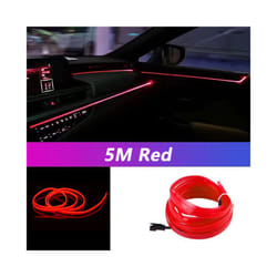 5M Car Interior Led Strip Light Neon EL Wiring Decorative Lamp For Auto - USB drive, Red