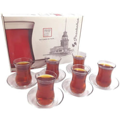 Turkish Tea Glass & Saucer Set - Pasabahce Design - Set of 6, 120Â ml - Dishwasher-Safe Turkish Tea Glasses