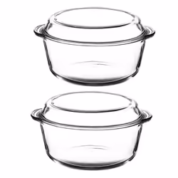 2x Pasabahce Large Round Glass Casserole Oven Dish Non Stick Cooking