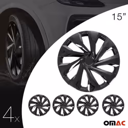 OMAC - ABS Black Hub Caps 15 Inch Set of 4  Tapas para Rines 15  Premi
