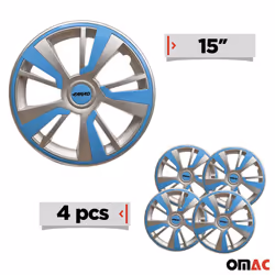 OMAC - Gray with Blue Hub Caps 15 Inch Set of 4  Tapas para Rines 15