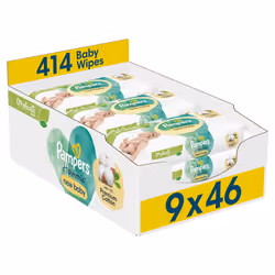 Harmonie New Baby Wipes Plastic Free 9 Packs of 46, 414 Baby Wet Wipes, Unscented, Helps Protect from Skin Irritation