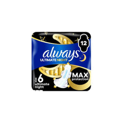 Always Sanitary Towels Ultimate Night (Size 6) Wings 12 pads - 2 Packs