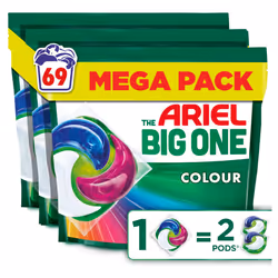 The Big One PODS, Washing Liquid Laundry Detergent Capsules 69 Washes (3x23), Colour, 2X Stain & Odour Removal, Fast Dissolvi ...
