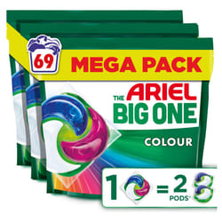 The Big One PODS, Washing Liquid Laundry Detergent Capsules 69 Washes (3x23), Colour, 2X Stain & Odour Removal, Fast Dissolving Even in Cold