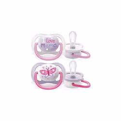 Philips Avent Ultra Air Pacifier, for 0-6m, Orthodontic & BPA-, 2 pcs, Including Sterilizer/Carrying Case, SCF080/02, Pink an ...