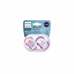 Avent Ultra Air Pacifier, for 6-18m, Orthodontic & BPA-Free, 2 pcs, Including Sterilizer/Carrying Case, SCF080/04 Raspberry P ...