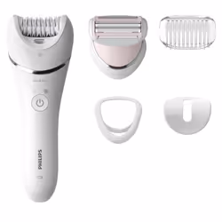 Philips Epilator Series 8000 BRE710/01 Wet and dry epilator with 5 accessories, White, 70400 RPM, 32 discs, Battery, 15 V, Bu ...