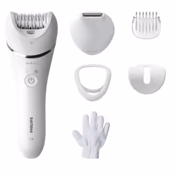 Philips Epilator Series 8000 BRE715/01 Wet and Dry epilator, White, 32 tweezers, 70400 RPM, 64000 RPM, Battery, 15 / 5.4 W