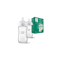 Avent Natural Response Glass Baby Bottle - 2X 240ml Baby Milk Bottle, BPA Free for Newbown Babies 1 Month+ (Model SCY933/02)