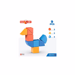 201BLME Magicube 1+ Shapes-Magnetic Blocks for Kids,Red, Orange and Blue, 9 Pieces