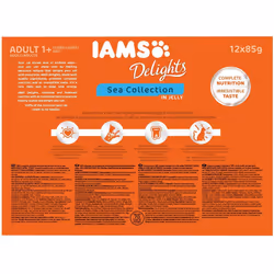 IAMS Delights Wet Food Sea Collection for Adult Cats with Fish in Jelly, 12 x 85 g