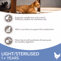 Light in Fat Complete Dry Cat Food Chicken 10kg - 30% Lower Fat Formula