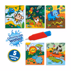 SES Creative 00131 Colour with Water Safari Colouring Book - Includes Reusable Water Pen - Mess-Free Colouring - Reusable Pages