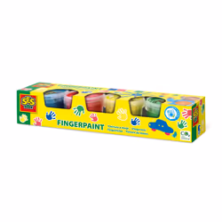 SES Creative Fingerpaint 4 primary colours x 110ml, Blue, Red, Yellow, Green, Washable, Gluten free, 110 ml