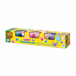 SES Creative Fingerpaint 4 trendy colours x 110ml, Blue, Pink, Purple, Rose, Washable, Gluten free, 110 ml