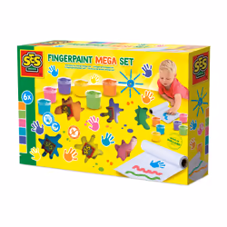 SES Creative 00393 Finger Paint Mega Set 6 Colours x 110ml - Includes 2-Metre Paper Roll
