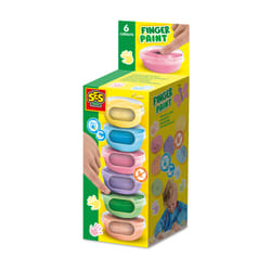 SES Creative 00397 Pastel Finger Paint - Pastel Orange, Blue, Pink, Lilac, Green, and Yellow - Soft Colours - 6 Pots x 45ml