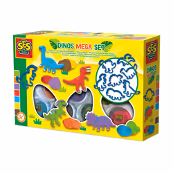 SES Creative 00503 Dino Clay Mega Set - with 7 Dinosaur Clay Moulds - 7 Colours of Clay - Gluten-Free - Vegan, Modeling dough ...