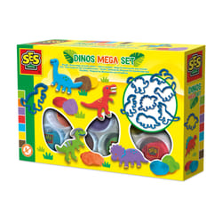 SES Creative 00503 Dino Clay Mega Set - with 7 Dinosaur Clay Moulds - 7 Colours of Clay - Gluten-Free - Vegan