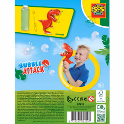 SES Creative Bubble dino attack - Lots of bubbles, Super strong soap solution, Suitable for all bubble products, Cool biting dinosaur, Easily washable, Age 3+