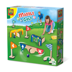 SES Creative Marble golf - Wooden minigolf course - Can be played everywhere, Wooden mini golf course, Make up your own route, storage bag for all the parts and marbles, Age 3+