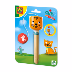 SES Creative Cup catch - Cat - Solid wood, Cheerful illustrations of cat and mouse, Stimulates hand-eye coordination, Endless ...