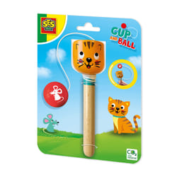 SES Creative Cup catch - Cat - Solid wood, Cheerful illustrations of cat and mouse, Stimulates hand-eye coordination, Endless fun playing, Age 5+