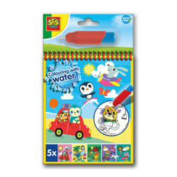 SES Creative 02341 Colouring with Water Book - Travel Kit for Kids Aged 3+ - Reusable - Includes Water Brush -Colouring Book With 5 Pages - Mess-Free Creative Fun on the Go