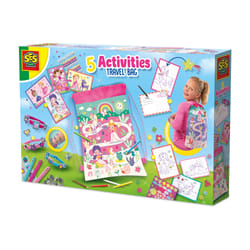 SES Creative 02401 5 Activities Travel Bag - Creative Craft Kit for Kids Aged 3+ - Make Bracelets - Colouring - Stickering - Crafting on the Go - Decorate Your Own Bag - Includes Fun and Engaging Projects - Perfect for On-the-Go Entertainment