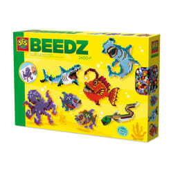 SES Creative Beedz 06209 Cool Sea Creatures - Crafting - Ironing Beads - Includes Beads and Pegboard - Fuse Beads Kit for Children – 2400 Ironing Beads Mix - Stickersheet