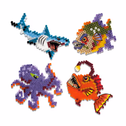 SES Creative Beedz 06209 Cool Sea Creatures - Crafting - Ironing Beads - Includes Beads and Pegboard - Fuse Beads Kit for Children – 2400 Ironing Beads Mix - Stickersheet