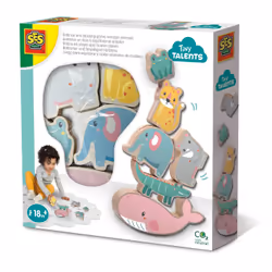 SES Creative Tiny Talents Balance and stacking game wooden animals, 1.5 yr(s), Cardboard, Multicolour