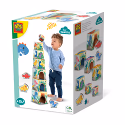 SES Creative Tiny Talents Stacking blocks tower with dino figures, 0.8 yr(s), Wood, Multicolour