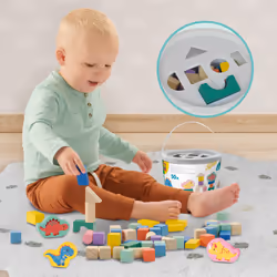 SES Creative Tiny Talents Wooden building blocks dinos - 50pcs bucket
