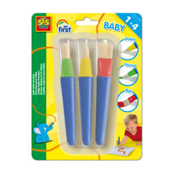 SES Creative My First 14440 - 3 Safe Plastic Baby Brushes - Unbreakable, Easy Grip for Little Hands - Flat, Round, and Point Brush